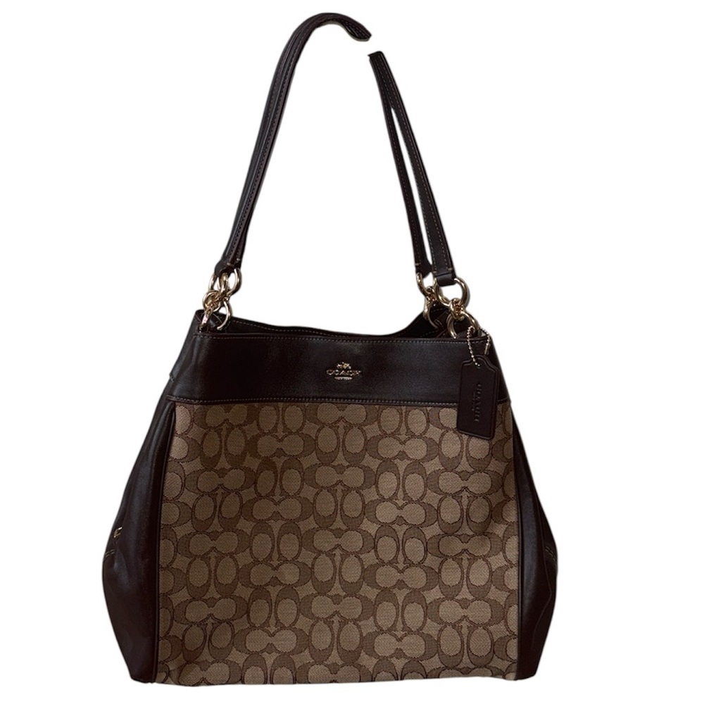 Coach Brown Signature Canvas & Dark Brown Leather Shoulder Bag - Picture 5 of 16